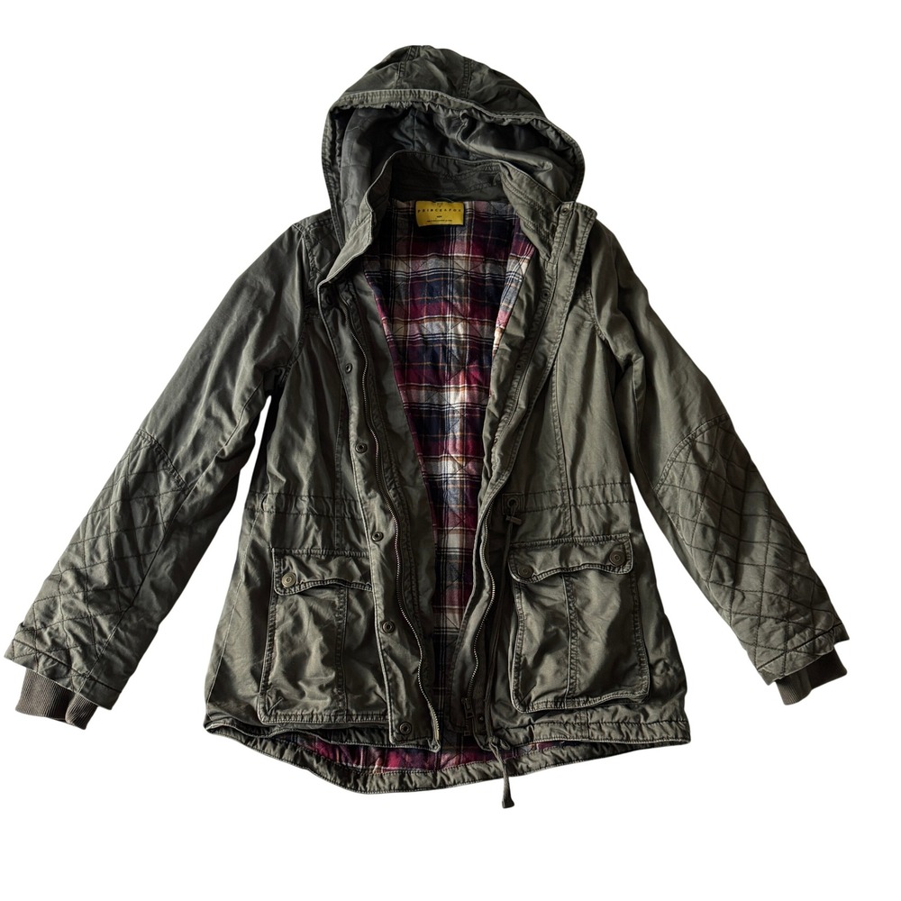 Prince & Fox Green Hooded Utility Jacket Womens M Cinch Flannel Lined Bella Swan